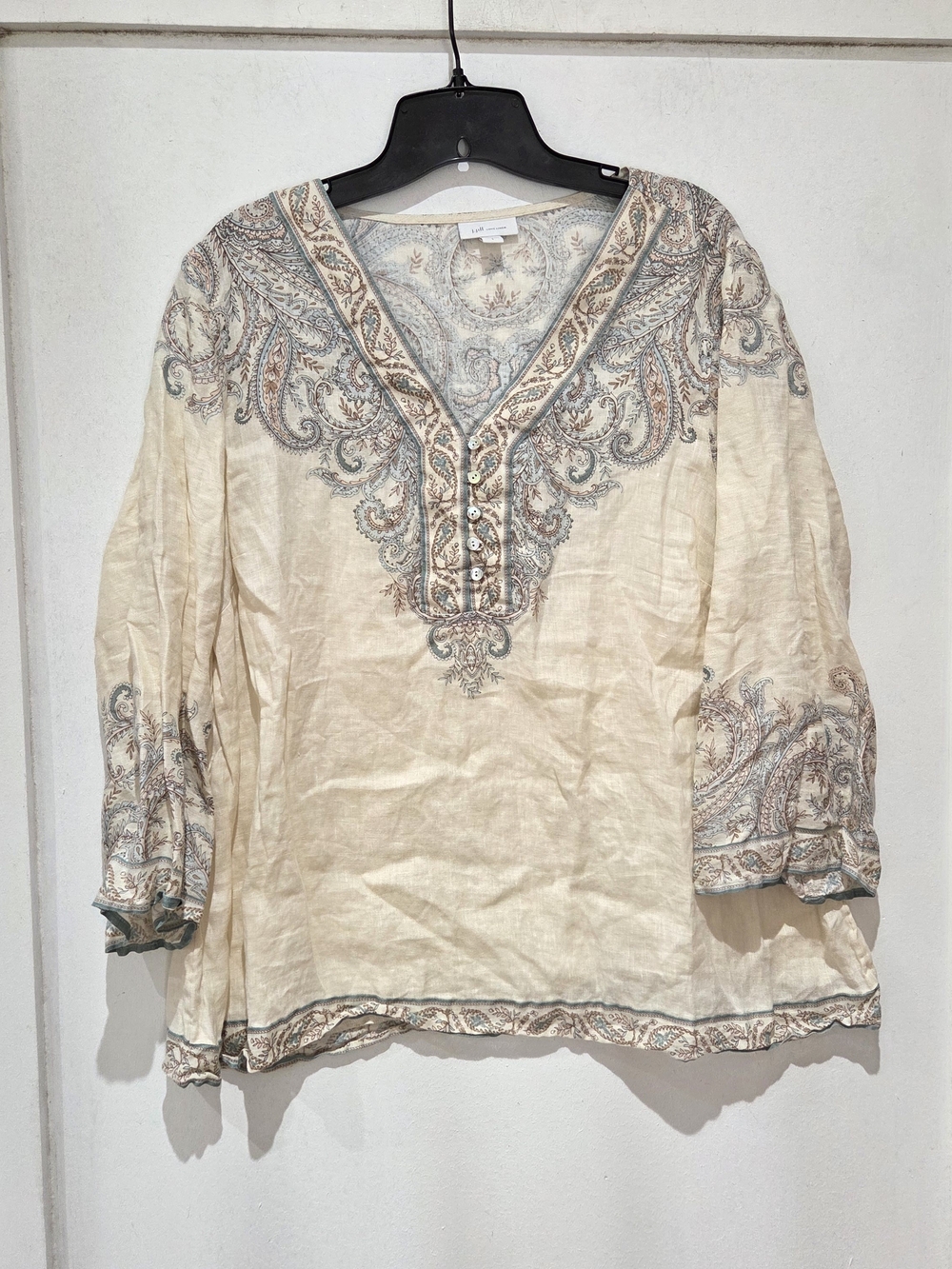 J. Jill Cream Paisley Embroidered V-Neck Blouse